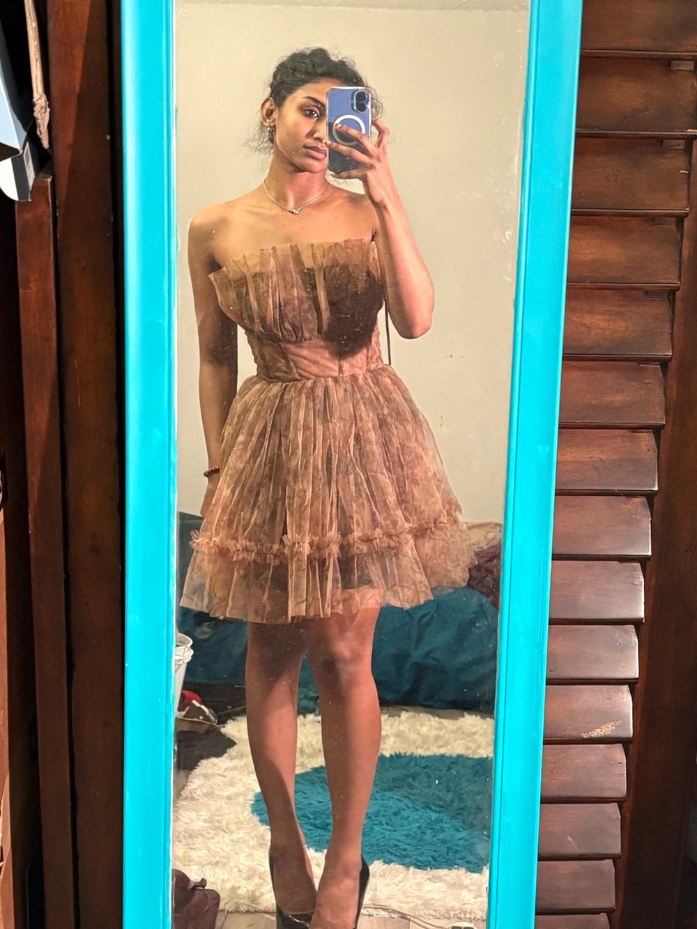 Nasty Gal Strapless Brown Tulle Party Dress